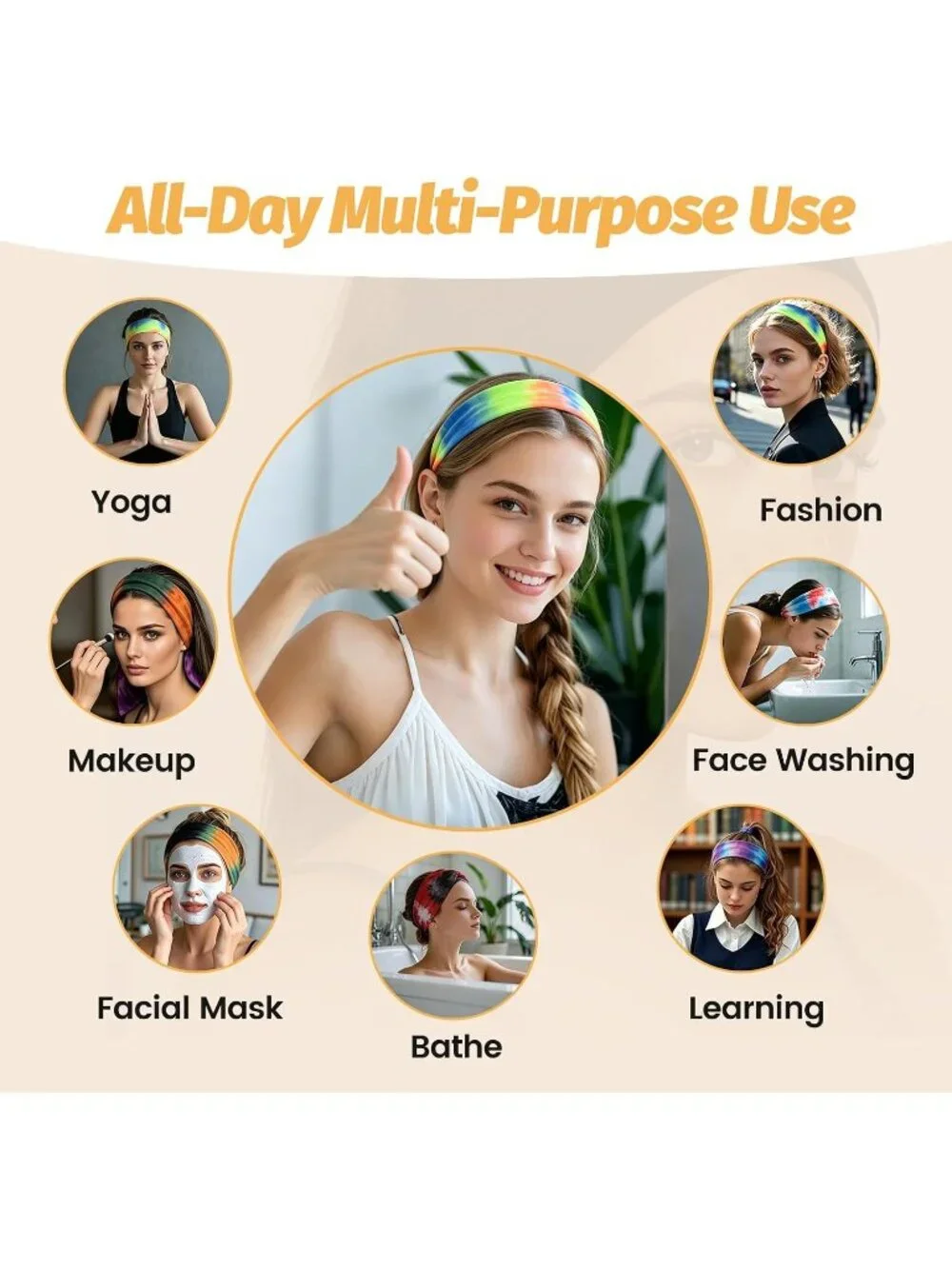 Women X-Colorful-1-9 Stretchy 6 Pack Headbands Yoga Sweatband Hair Accessories